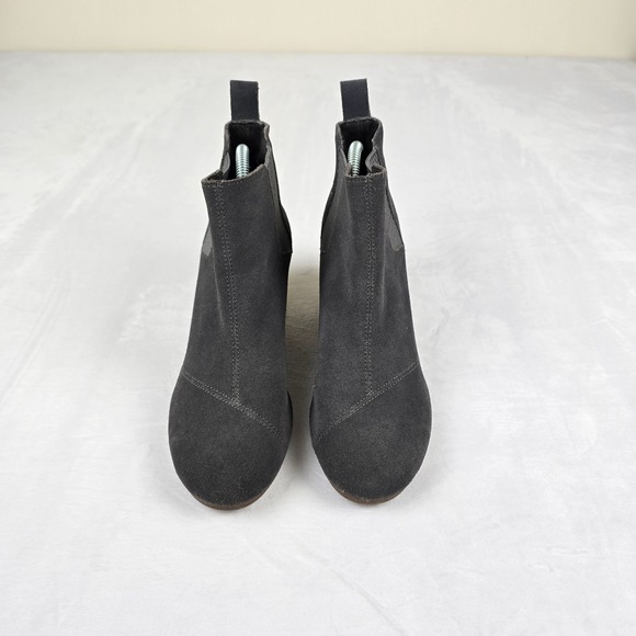 TOMS Gray Suede Leather Wedge Heel Ankle Booties Size 8.5 Casual Shoes - Picture 2 of 8